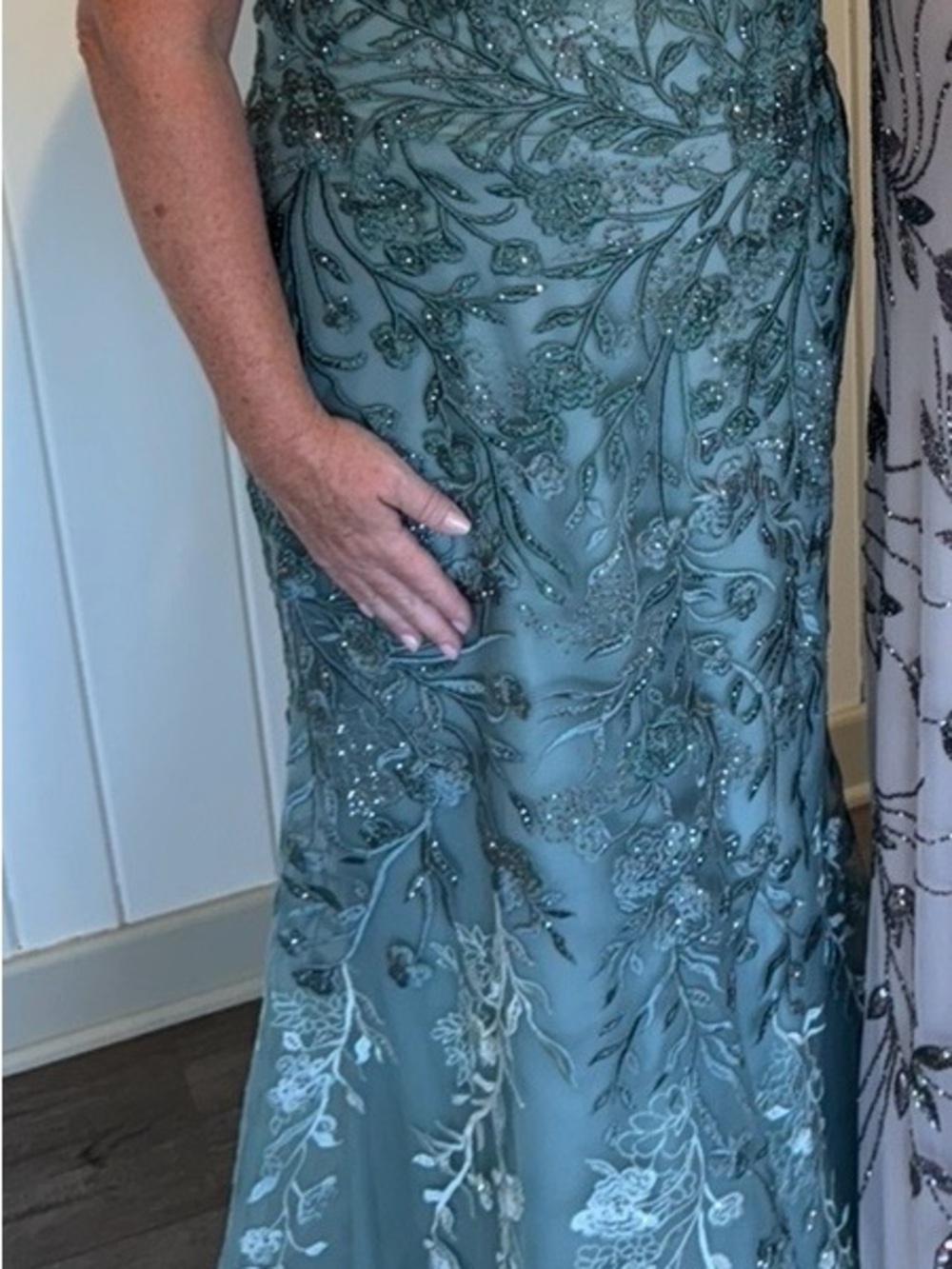 Montage by Mon Cheri Sage Embroidered V-Neck Maxi Gown. Mother of Bride - Picture 3 of 6